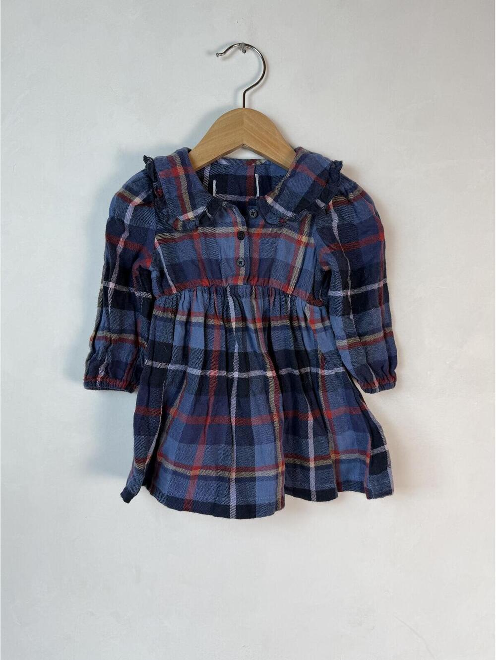 Toddler Girls' Blue Plaid Dress with Ruffle Collar